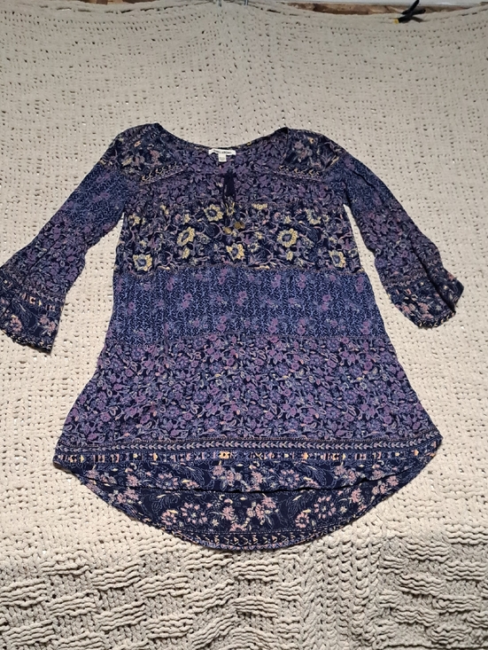Billabong Tops - 372 - Billabong Navy and Purple Floral Peasant Tunic